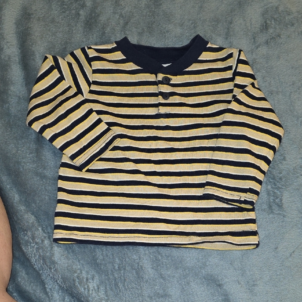 Blue and Yellow Long Sleeve Tee with Stripes